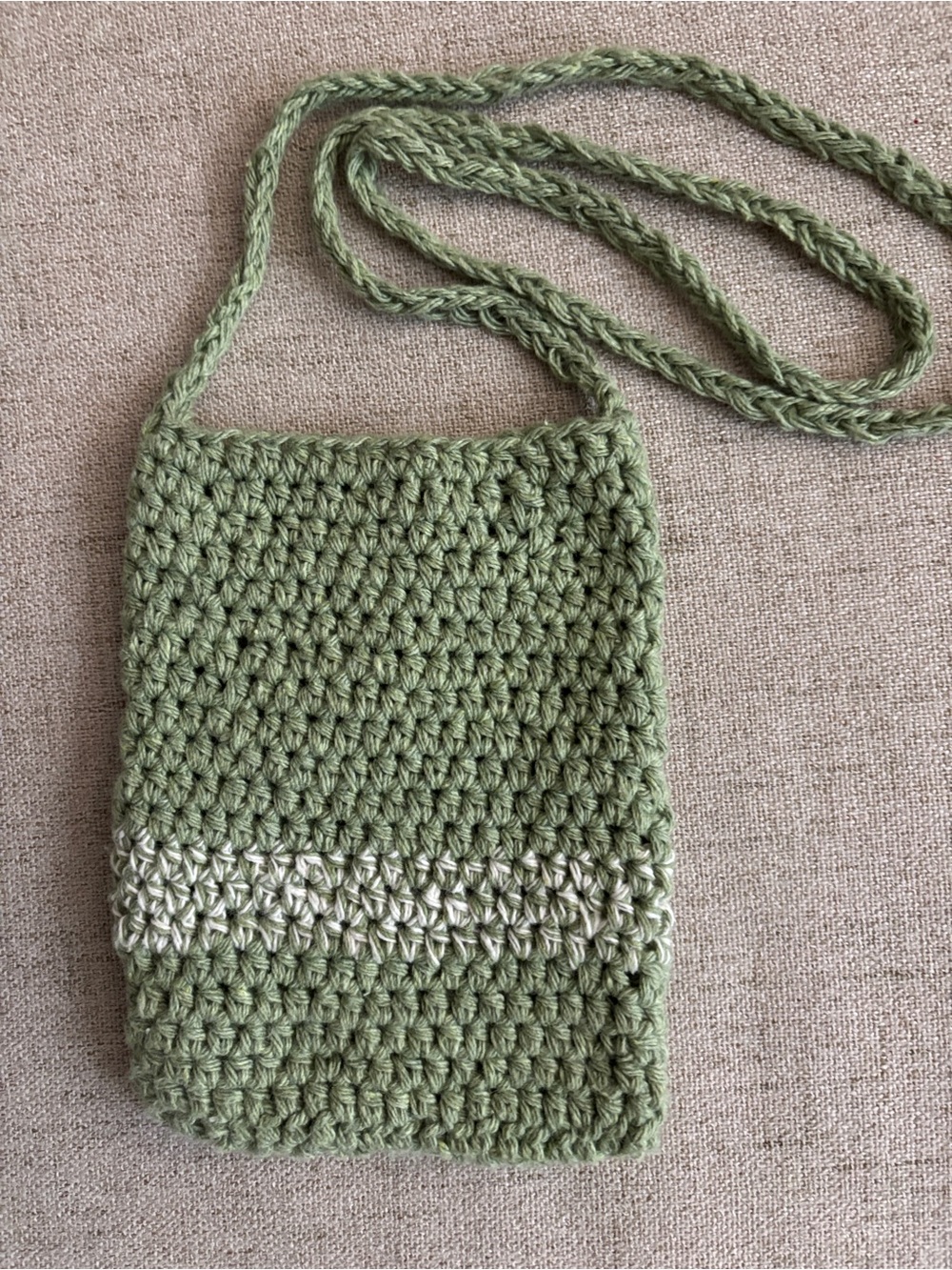 Handmade Olive Green Crochet Crossbody Bag with Cream Accent